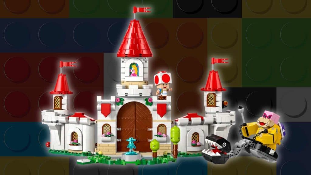 The LEGO Super Mario Battle with Roy at Peach's Castle on a LEGO background