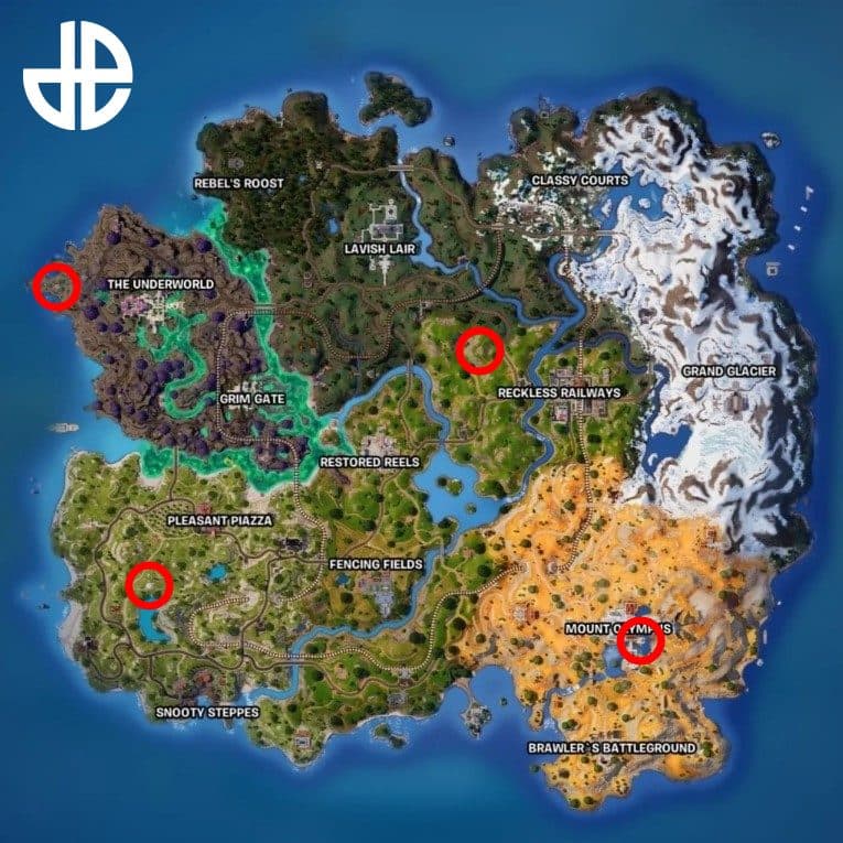 All Scrying Pool locations in Fortnite Chapter 5 Season 2.