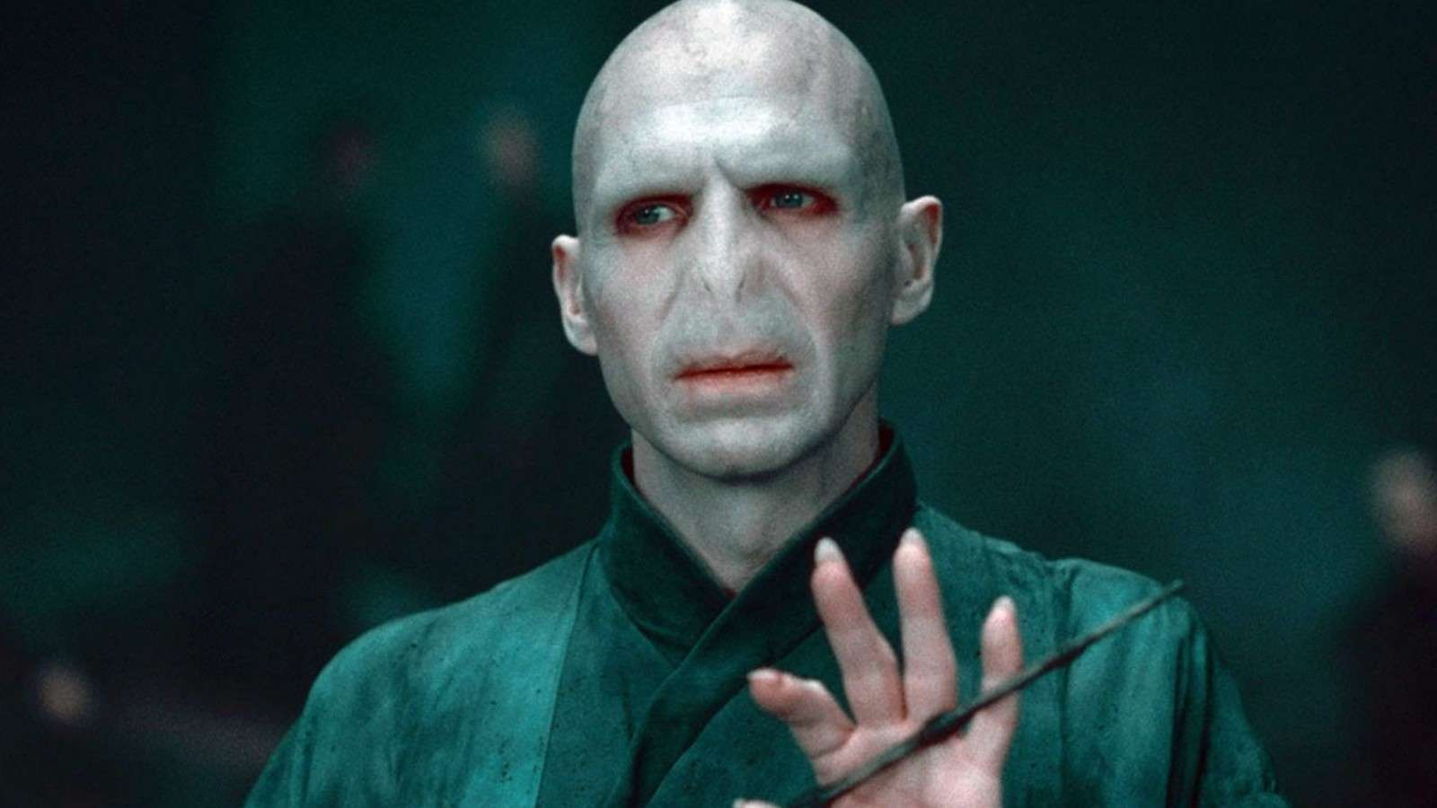Ralph Fiennes - his nose missing - as Lord Voldemort in the Harry Potter films.