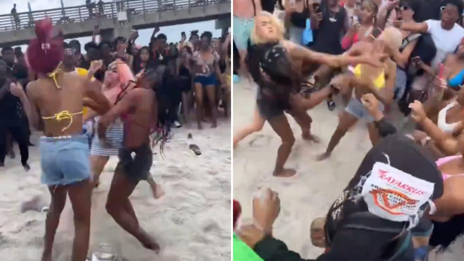 girls fight on florida beach during spring break
