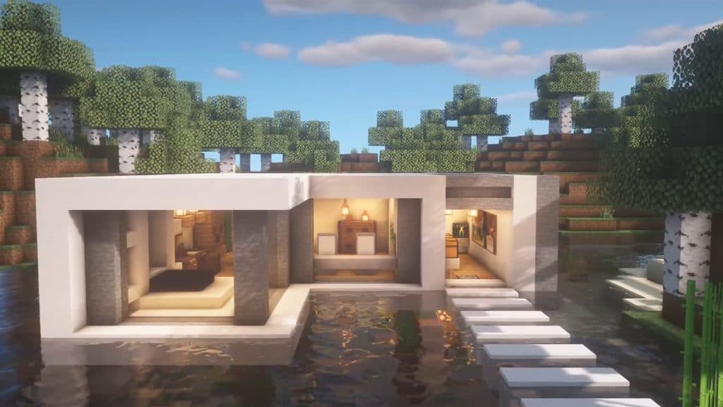 a Floating Modern House on Island in Minecraft