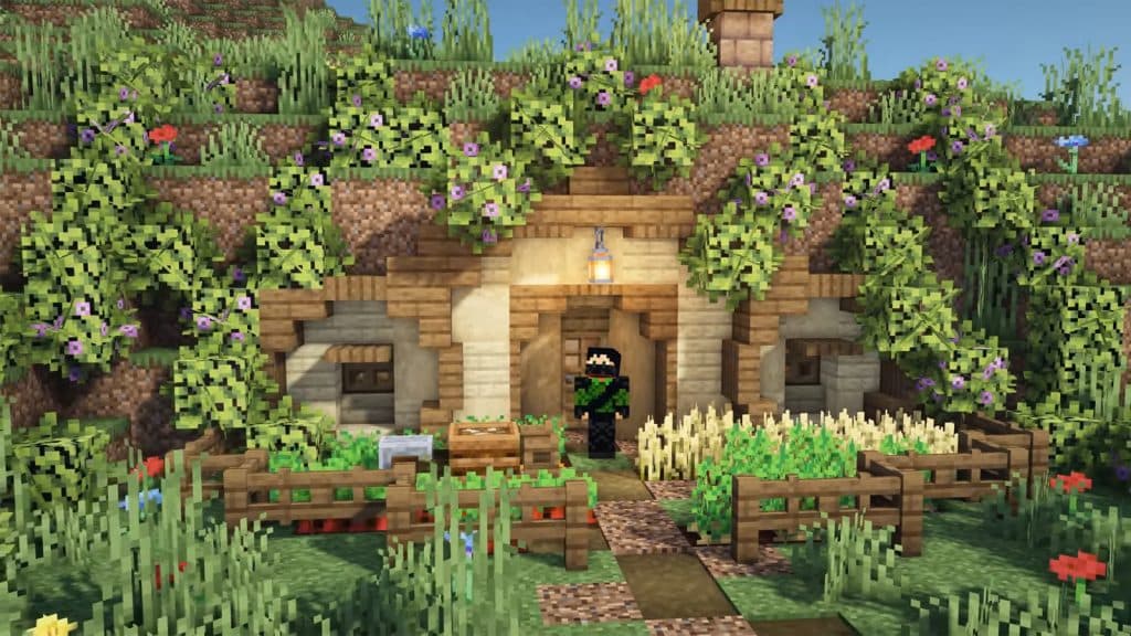 an image of Hobbit-styled house in Minecraft