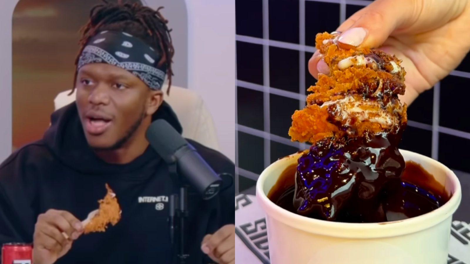 KSI eating the new Chocolate BBQ fried chicken range from Sides.