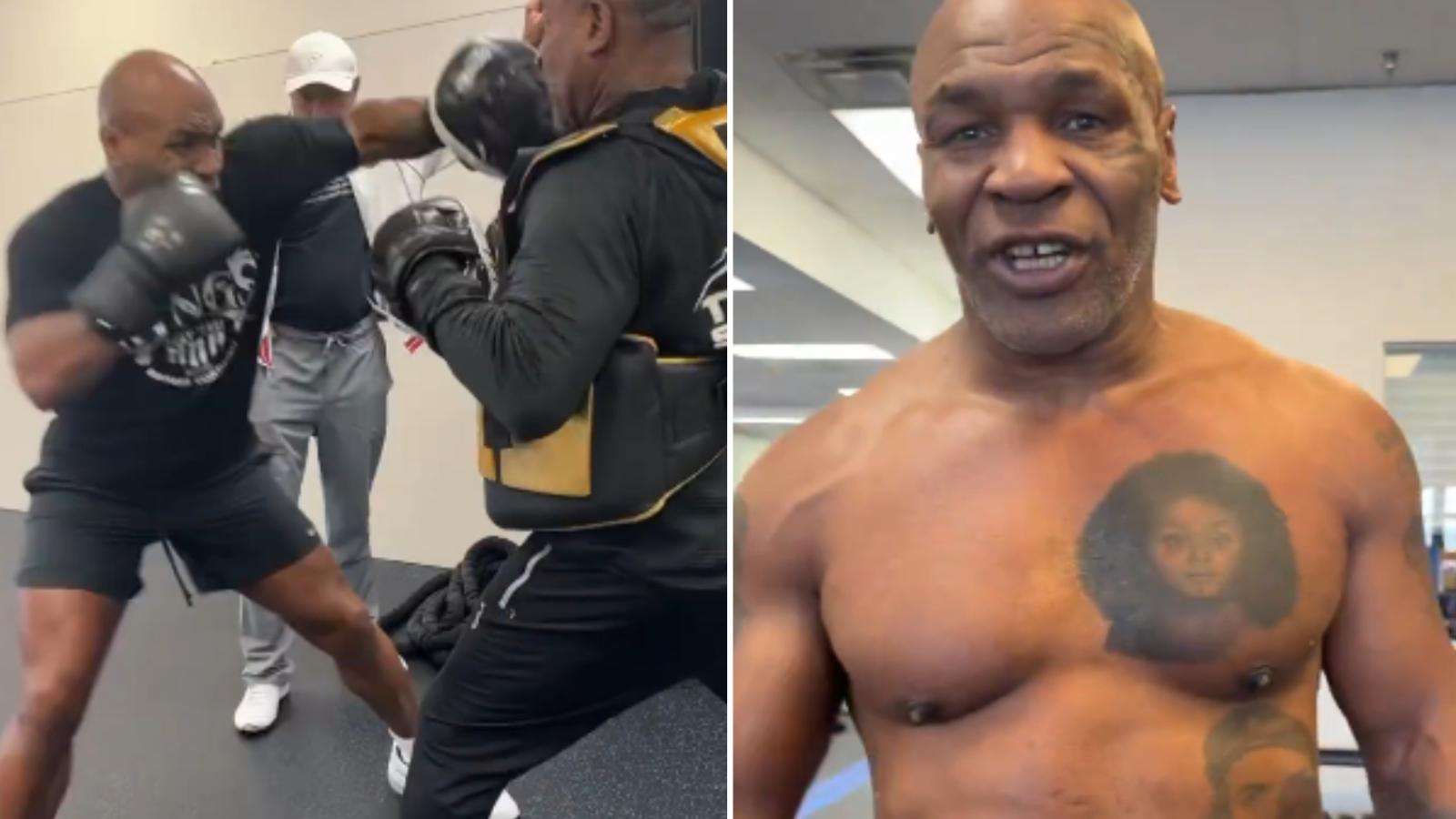 mike tyson trains for boxing match against jake paul