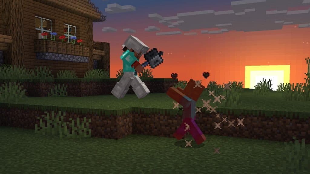 An image of Minecraft gameplay featuring a character using a Mace to attack an enemy.