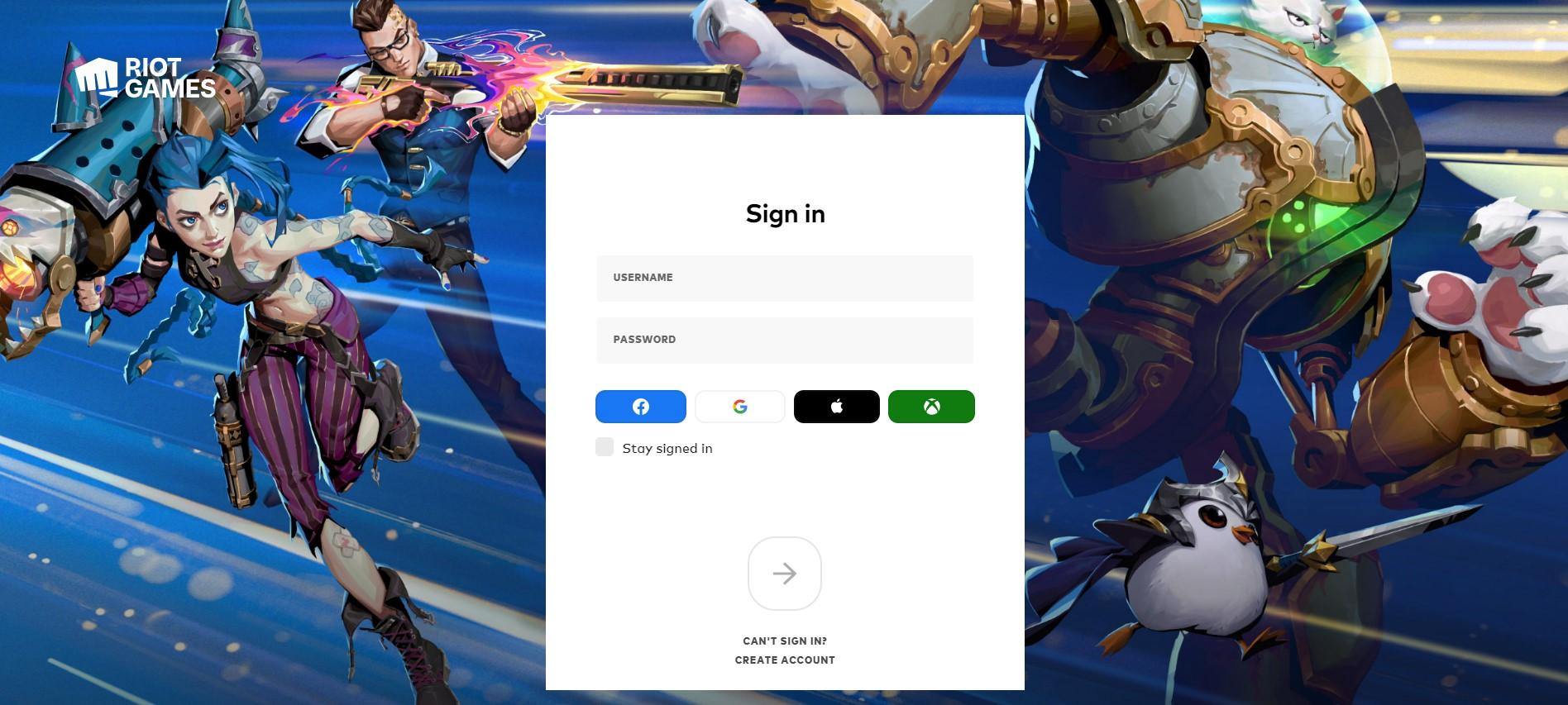 Riot Games sign in page