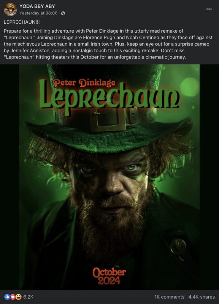 The fake poster for Peter Dinklage's Leprechaun remake