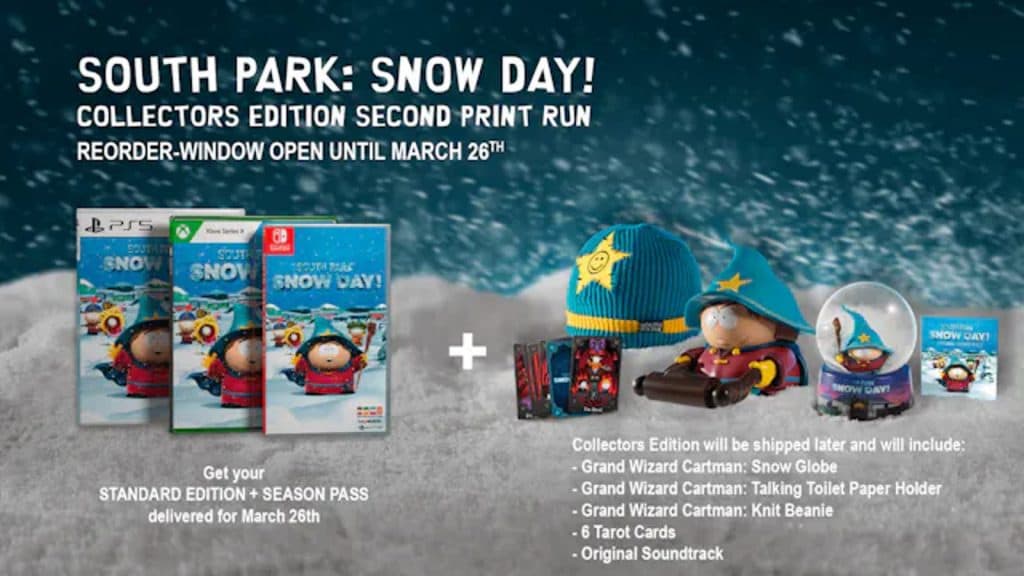 An image of South Park: Snow Day Collector's edition bonuses.