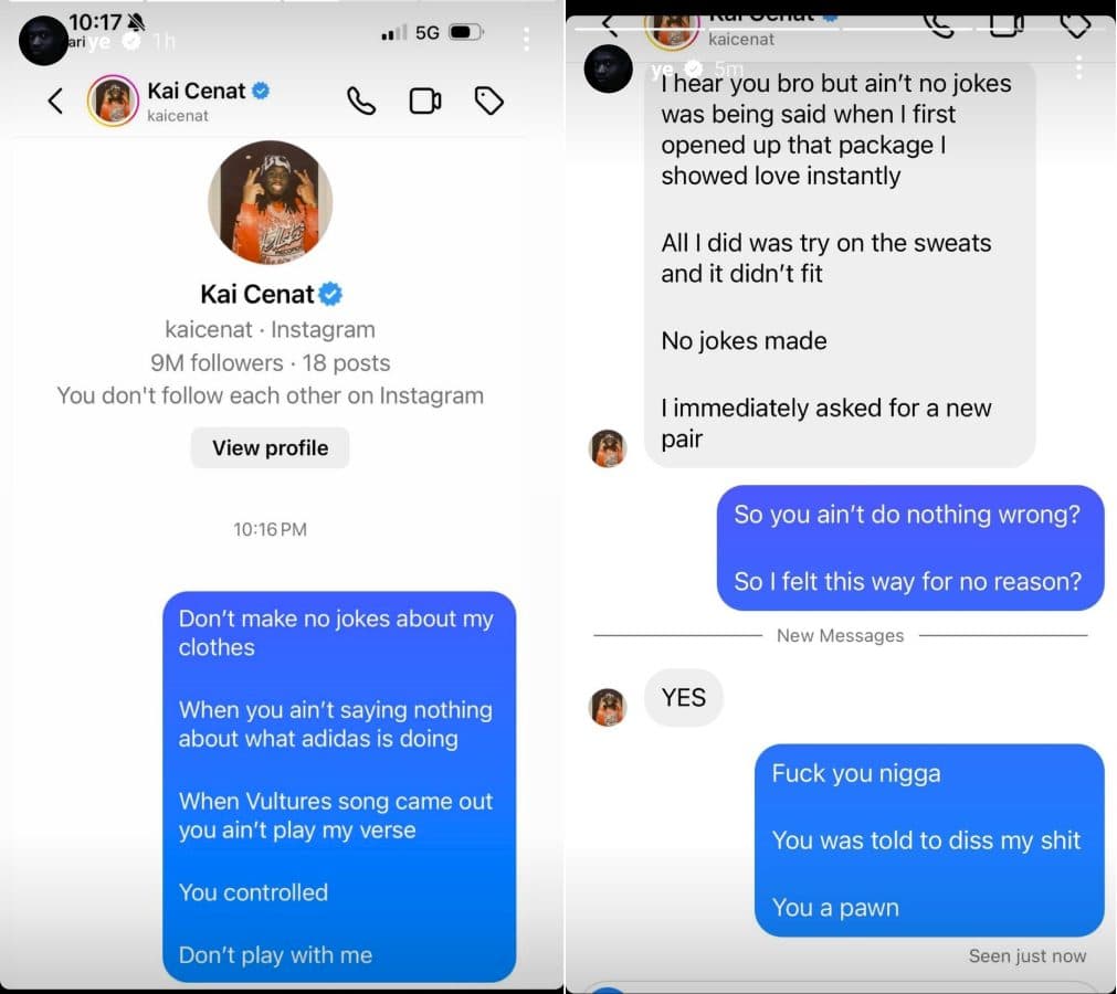 Kanye West Intagram DM messages with Kai Cenat.