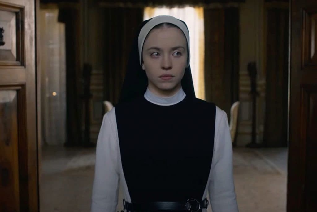 Sydney Sweeney as Sister Cecilia in Immaculate, dressed in nun's habit