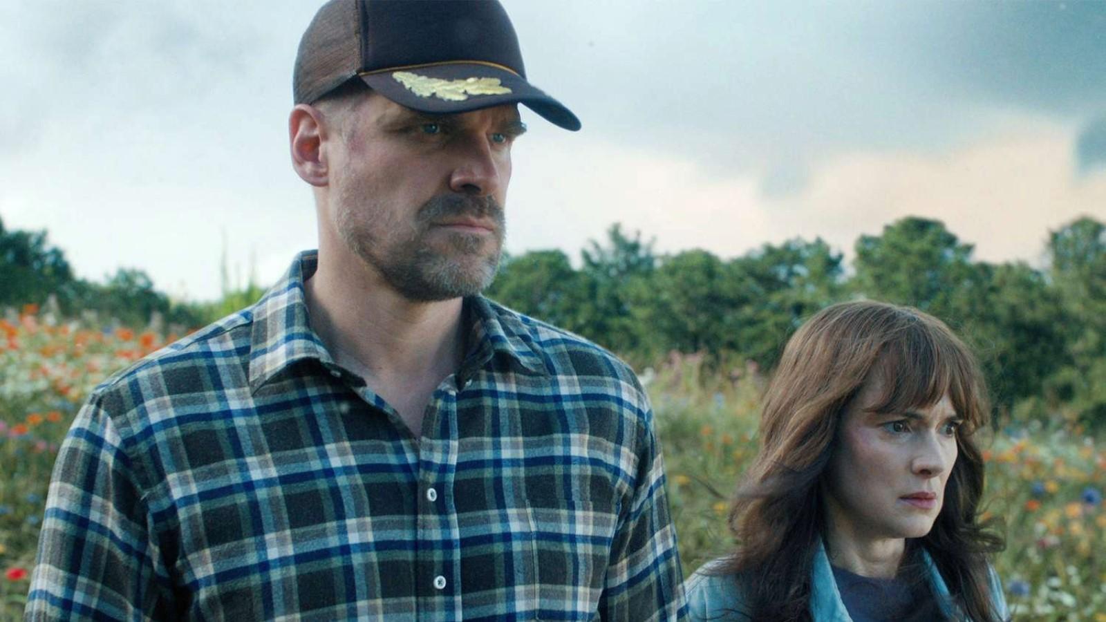 David Harbour and Winona Ryder as Hopper and Joyce in Stranger Things Season 4