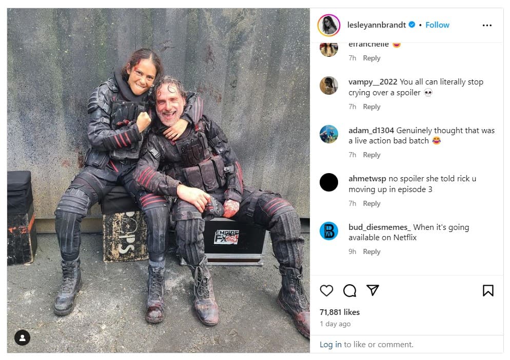 Image from Lesley-Ann Brandt's Instagram of her and Andrew Lincoln