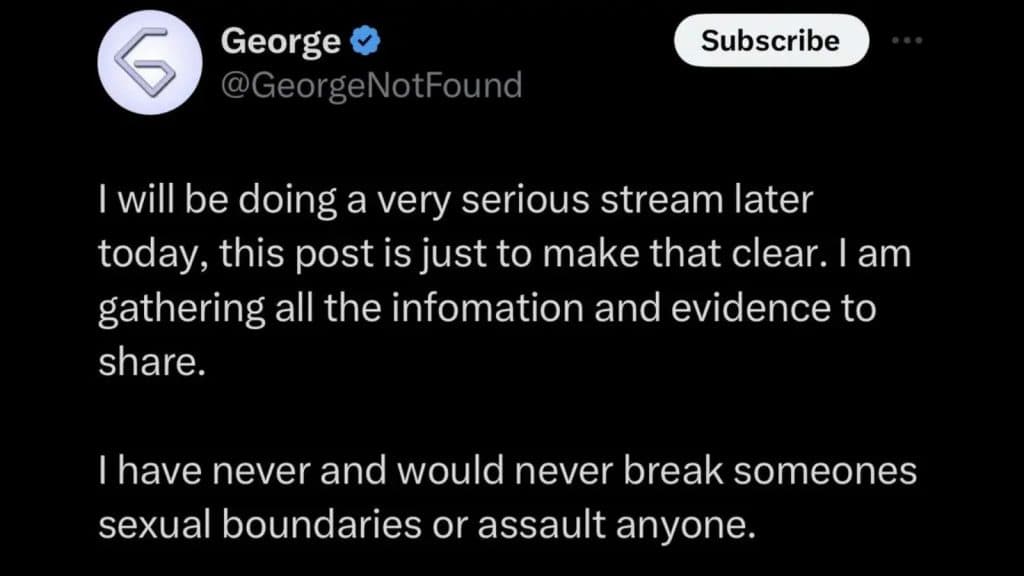 GeorgeNotFound deleted apology post