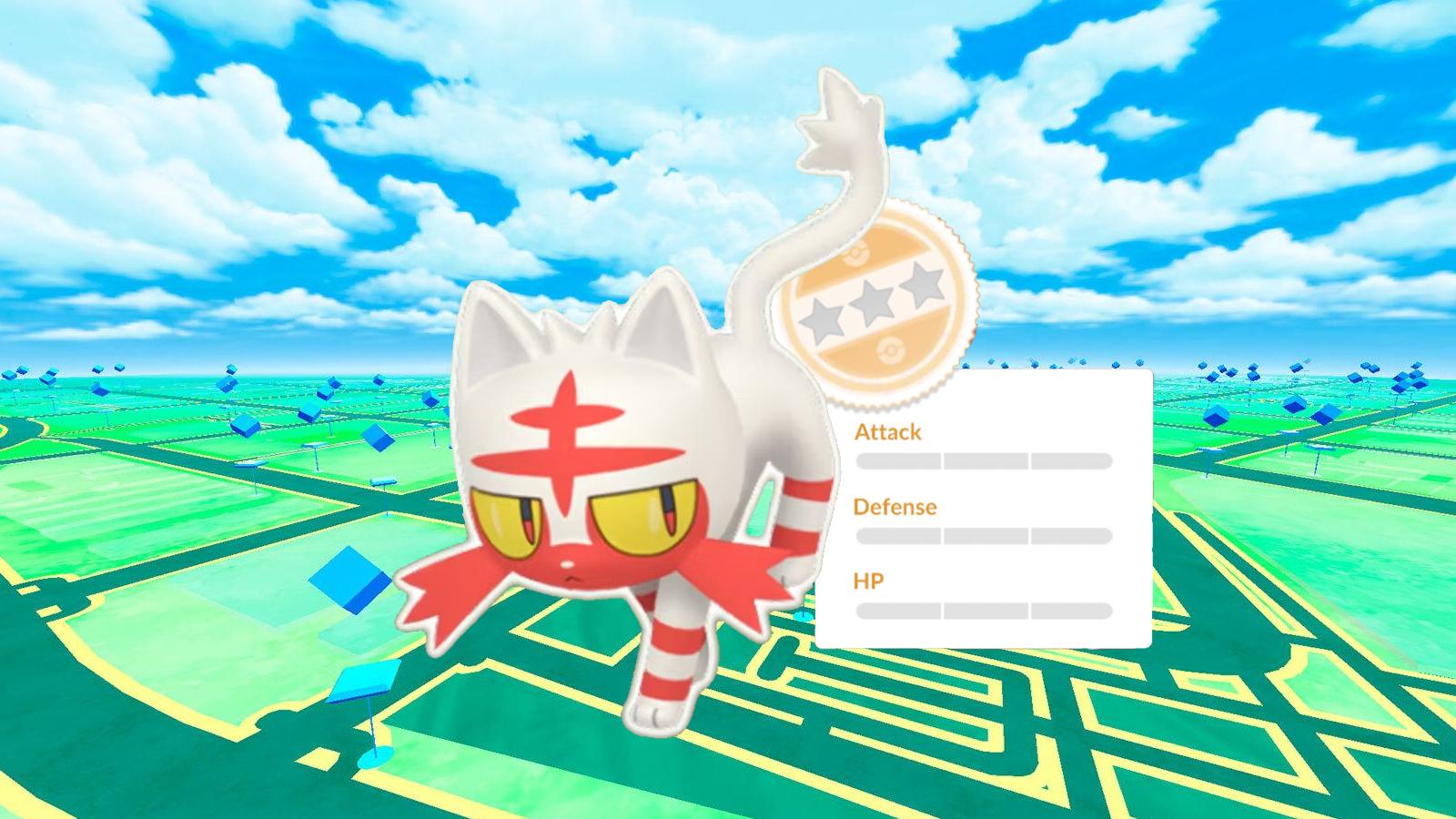 a shiny Litten with all zero stats on the Pokemon Go map