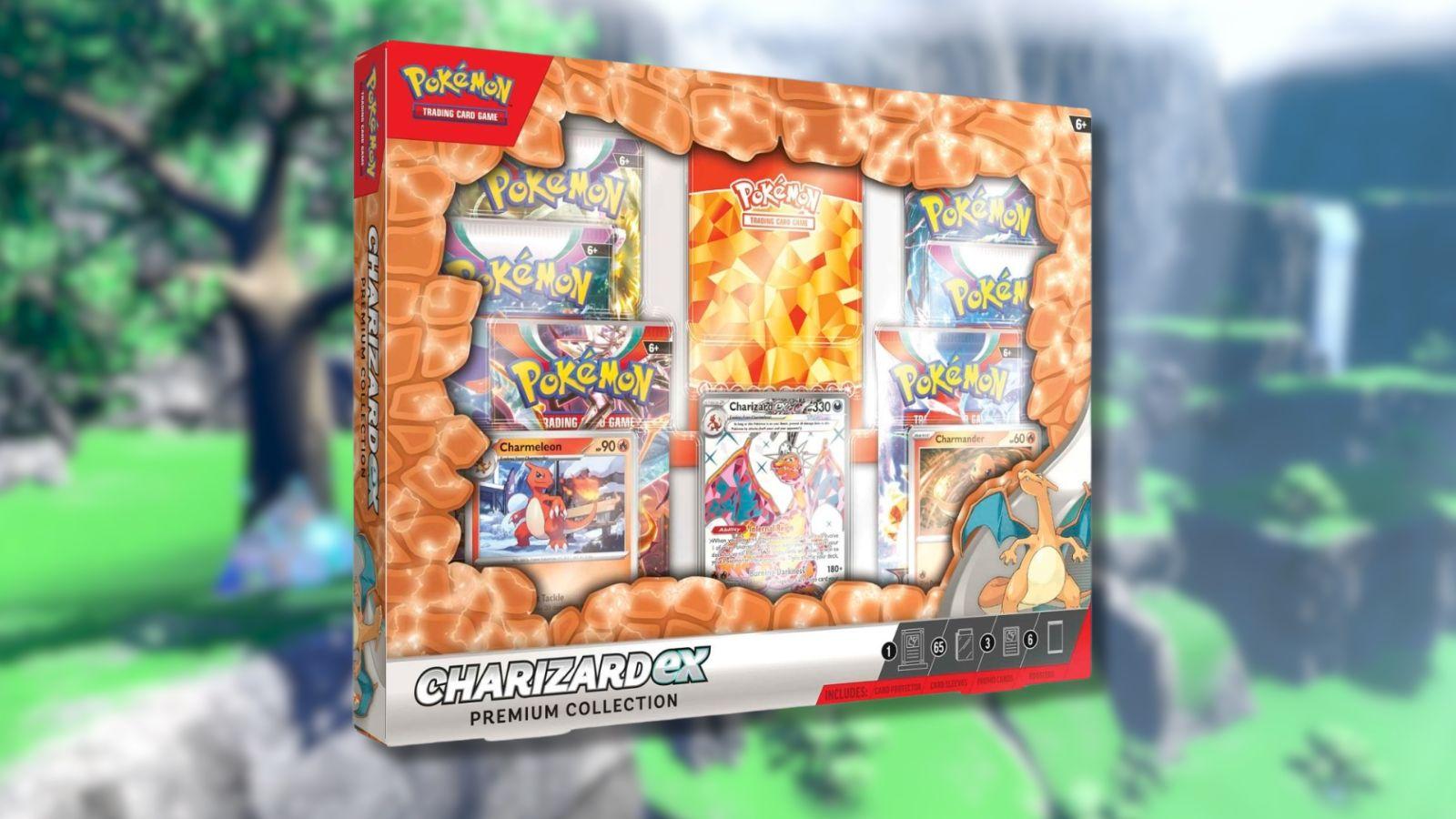 Charizard ex Premium Collection product photo with game background.