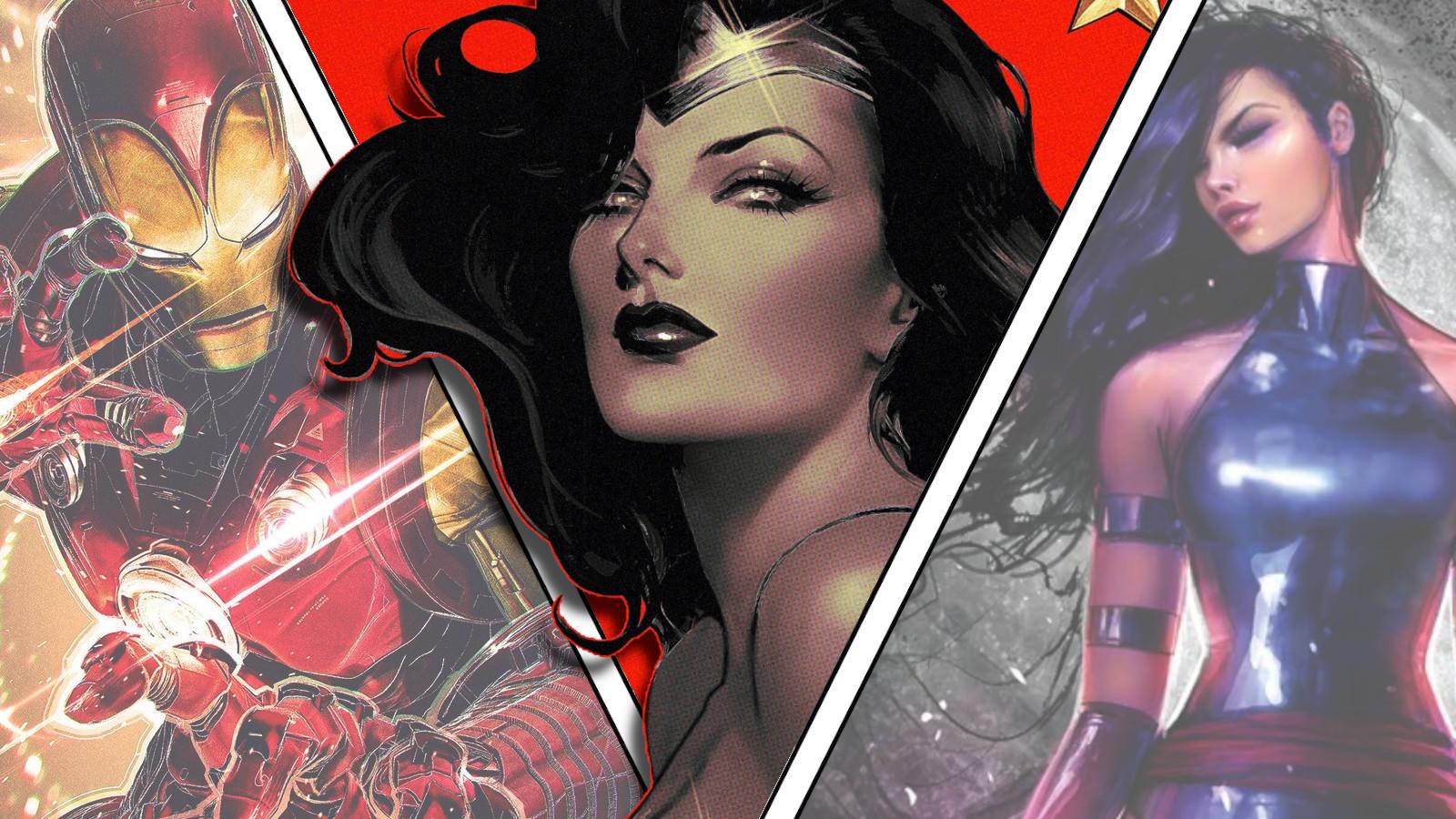 Iron Man, Wonder Woman and X-Men comic book art