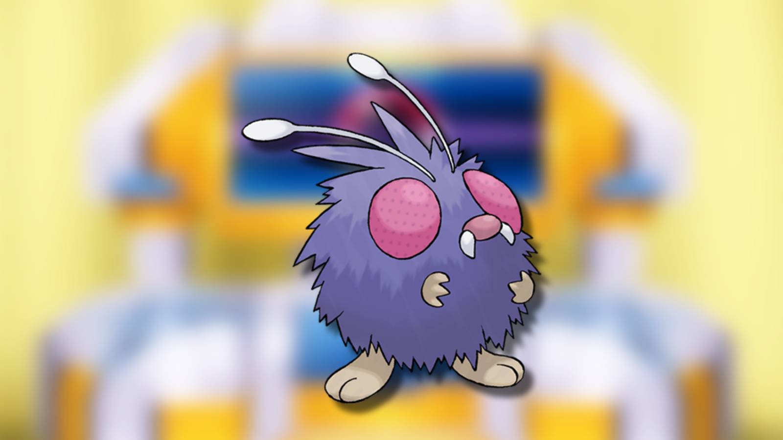 The Pokemon Venonat appears against a blurred background