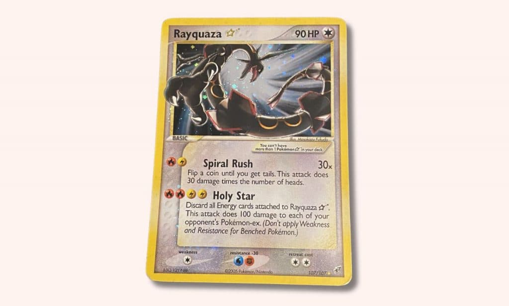Rayquaza Gold Star Holo Ex Deoxys Pokemon card.
