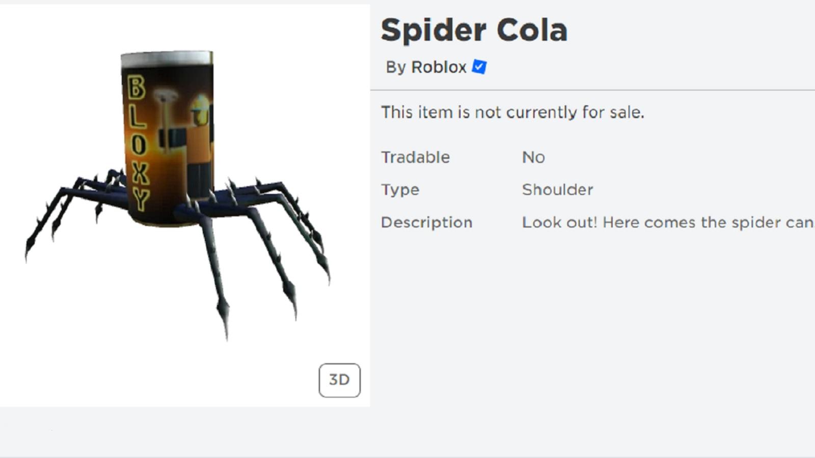 screenshot featuring the Spider Cola cosmetic in Roblox.