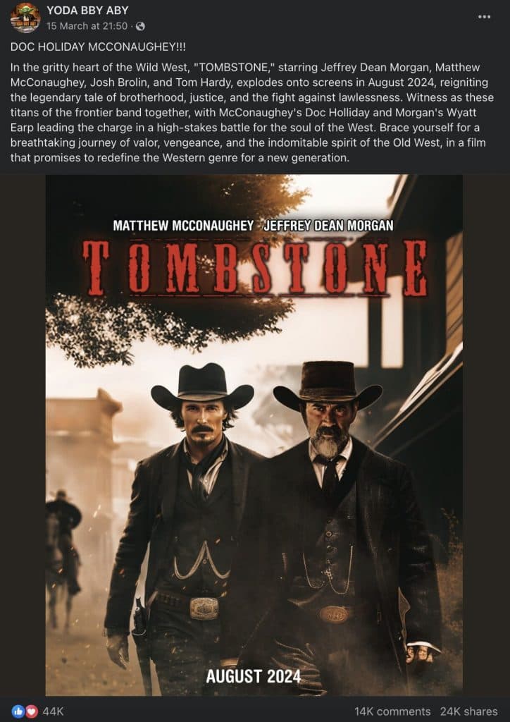 Matthew McConaughey and Jeffrey Dean Morgan on the fake Tombstone remake poster