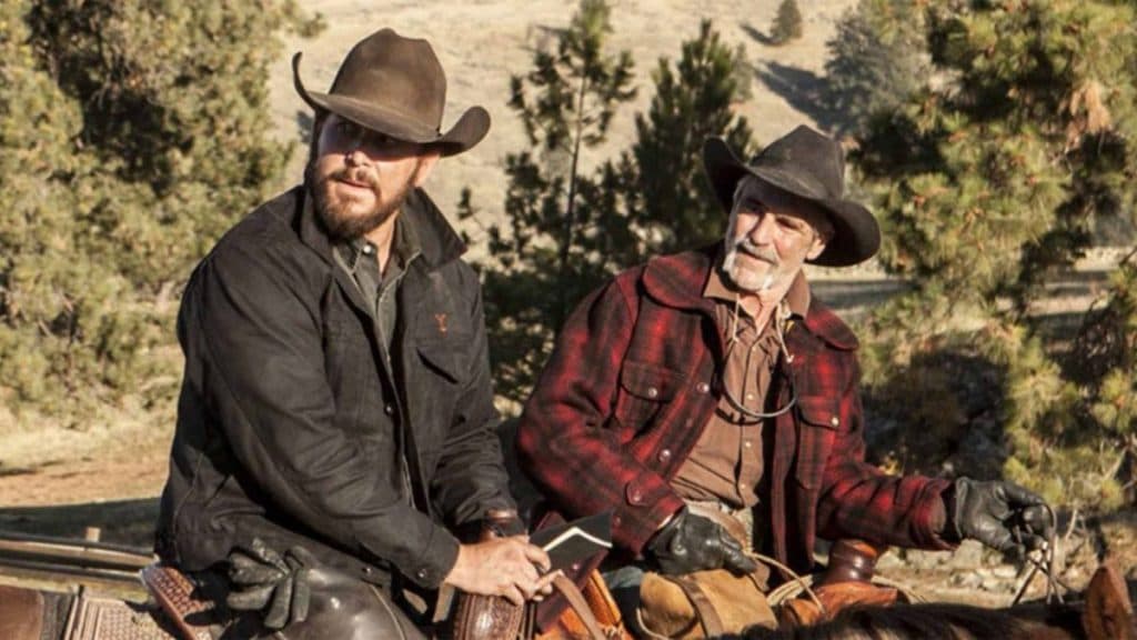 Forrie J. Smith and Cole Hauser as Lloyd and Rip on Yellowstone