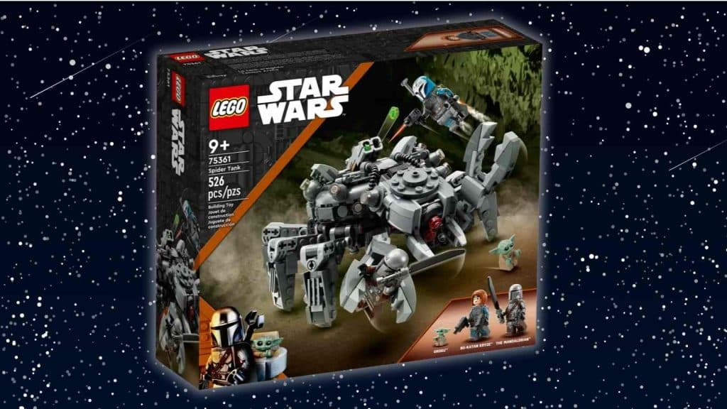 The LEGO Star Wars Spider Tank on a galaxy background