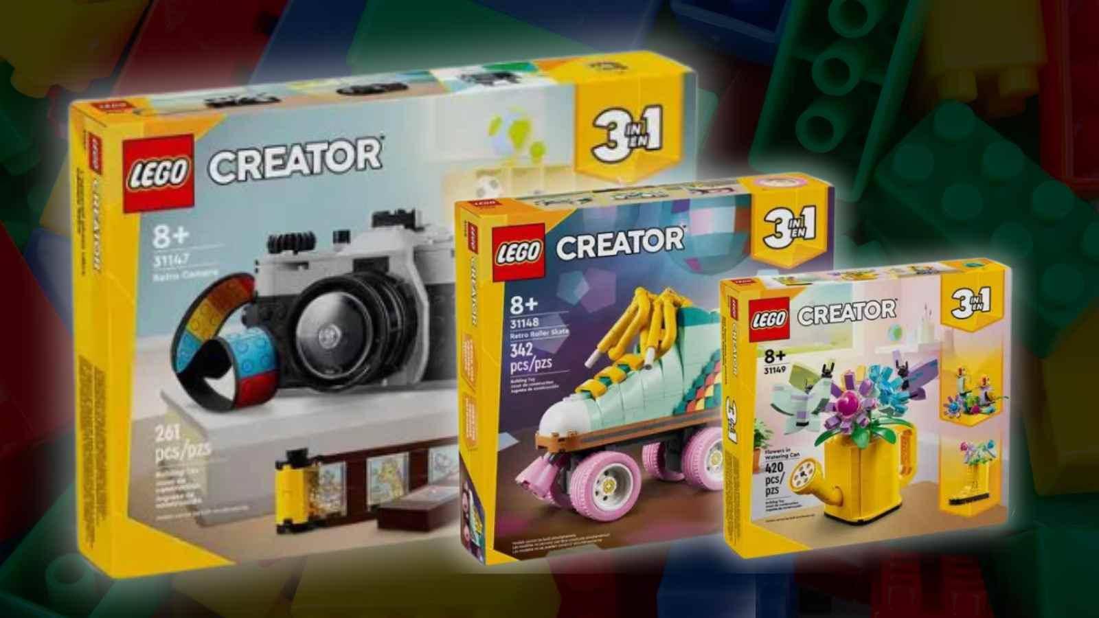 Three of the new LEGO Creator 3in1 sets discounted at Best Buy on a LEGO background