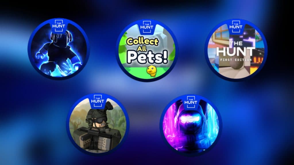 cover art featuring some of the badges you can claim from The Hunt: First Edition event on Roblox.