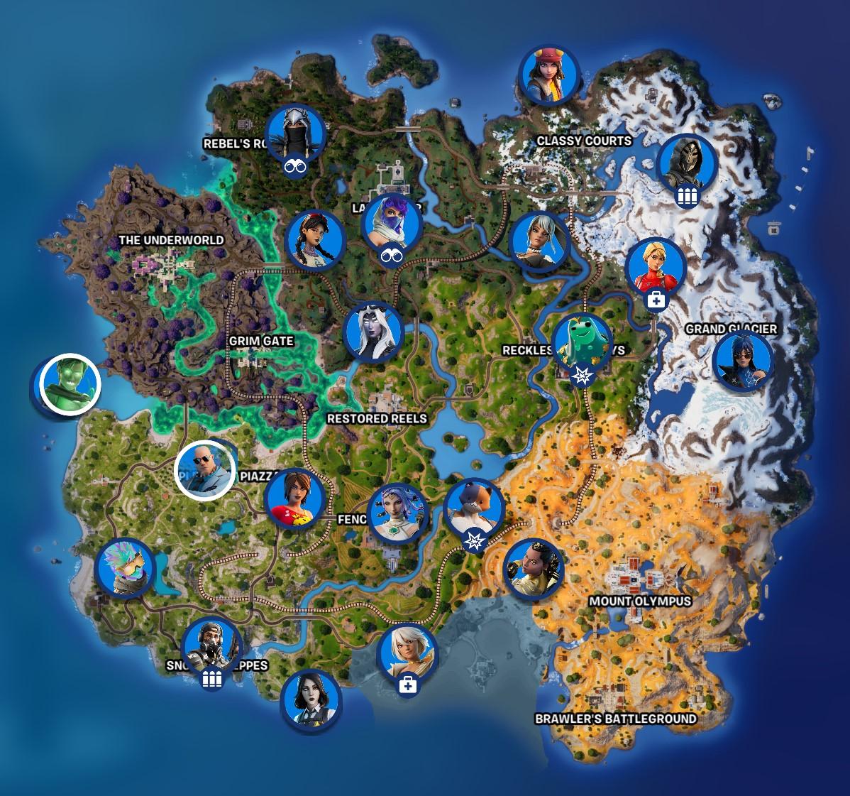 Fortnite NPC locations on the Chapter 5 Season 2 map.