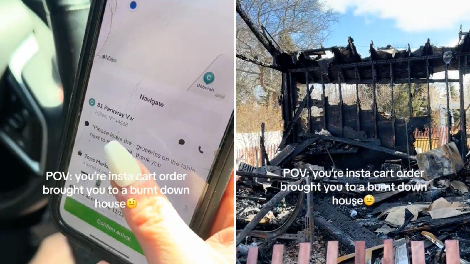 Instacart shopper stunned as she delivers order to burnt down house