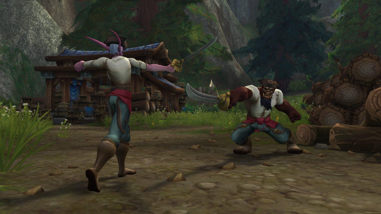 Two pirates stand and fight in WoW Plunderstorm