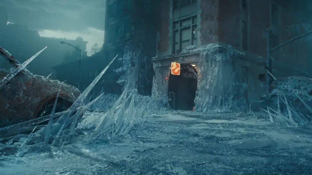 The Ghostbusters firehouse os frozen in ice