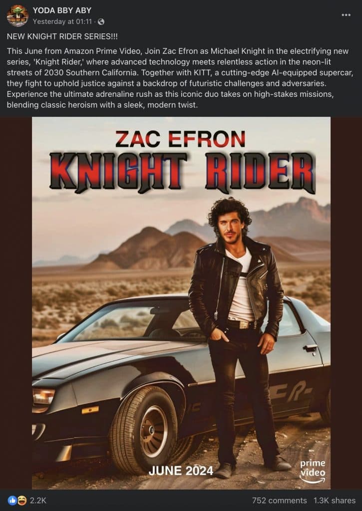The fake poster for Zac Efron's Knight Rider TV series