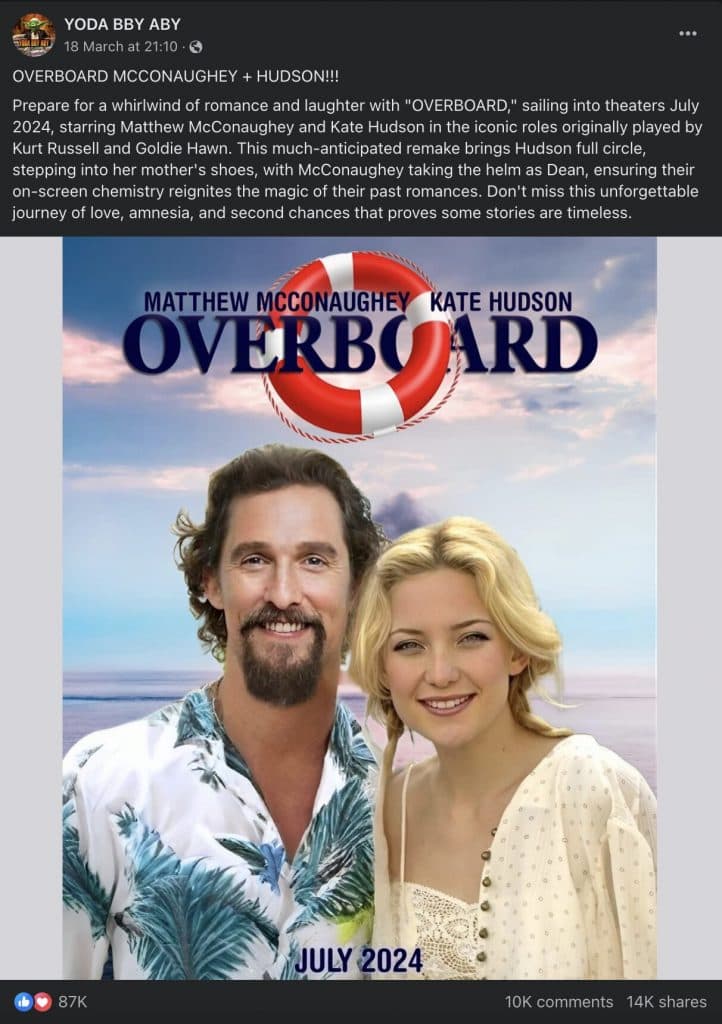 The fake poster for Matthew McConaughey's Overboard remake