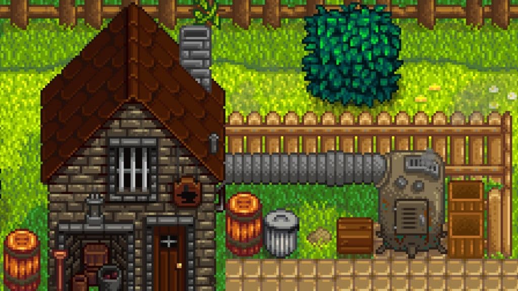 An image of the Blacksmith building in Stardew Valley.