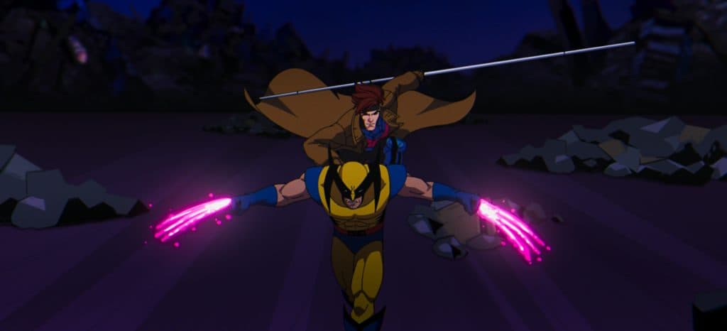 Wolverine (voiced by Cal Dodd) and Gambit (voiced by AJ LoCascio) in Marvel Animation's X-Men '97.