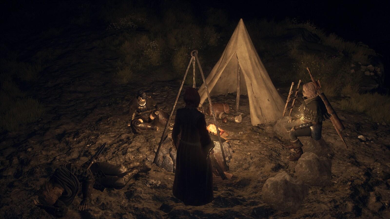 A group camping in Dragon's Dogma 2