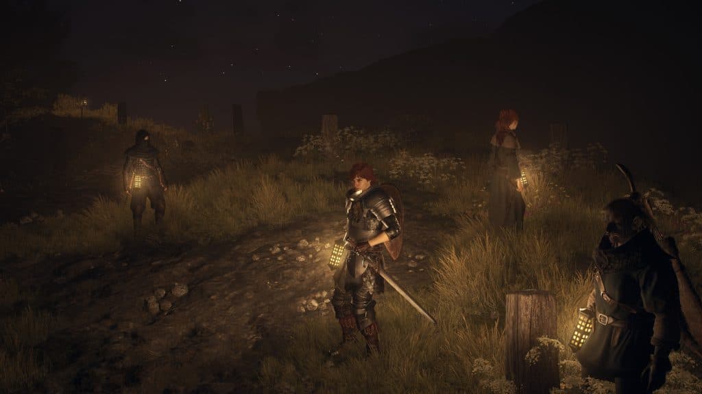 The arisen and their group explore in the dark in Dragon's Dogma 2