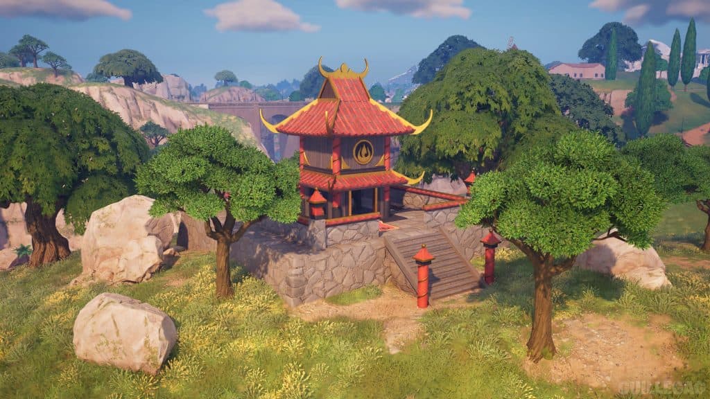 Avatar Fire element shrine on the Fortnite Island.