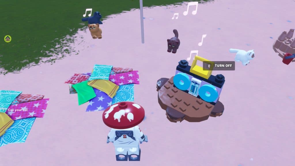 A screenshot featuring LEGO Fortnite Cat Island Adventure gameplay.