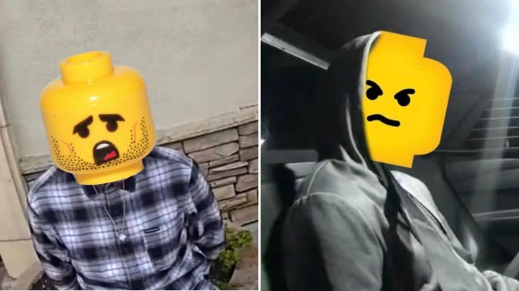 Police have covered suspects' faces with LEGO heads