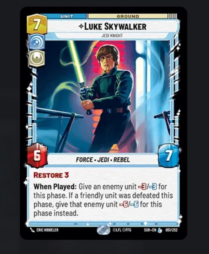 Luke Skywalker Unit card in Star Wars Unlimited