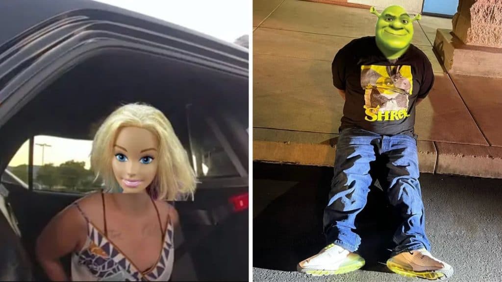 Police covering suspects' faces with Barbie and Shrek heads