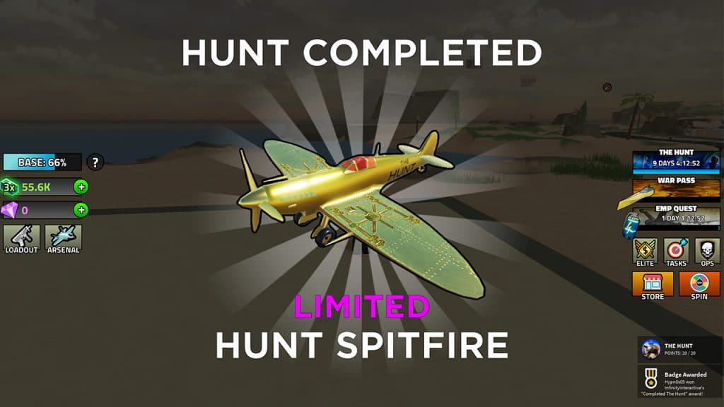 The Hunt Spitfire limited edition plane in Military Tycoon
