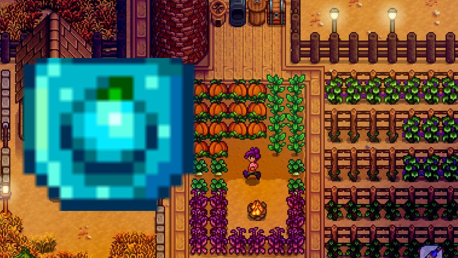 An image of Stardew Valley gameplay and a picture of Ancient Seeds.
