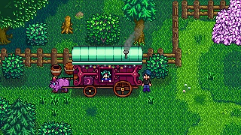 An image of the travelling cart in Stardew Valley.