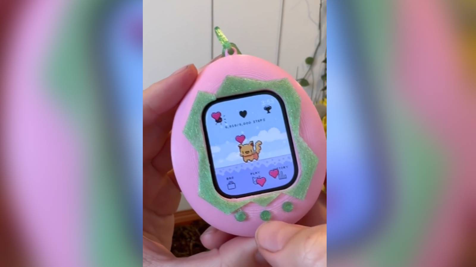 Screenshot of the 3D-printed Apple Watch case from lucythemaker's Tiktok video.