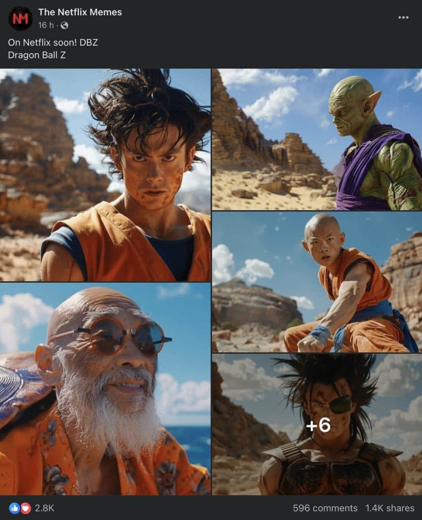 The fake images for a Dragon Ball Z movie on Netflix