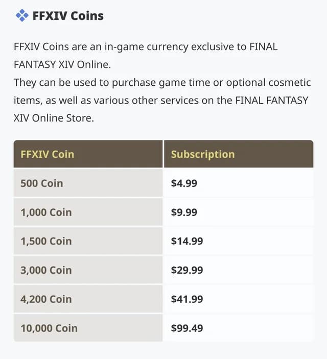 FFXIV Coin Conversion rates for Xbox players