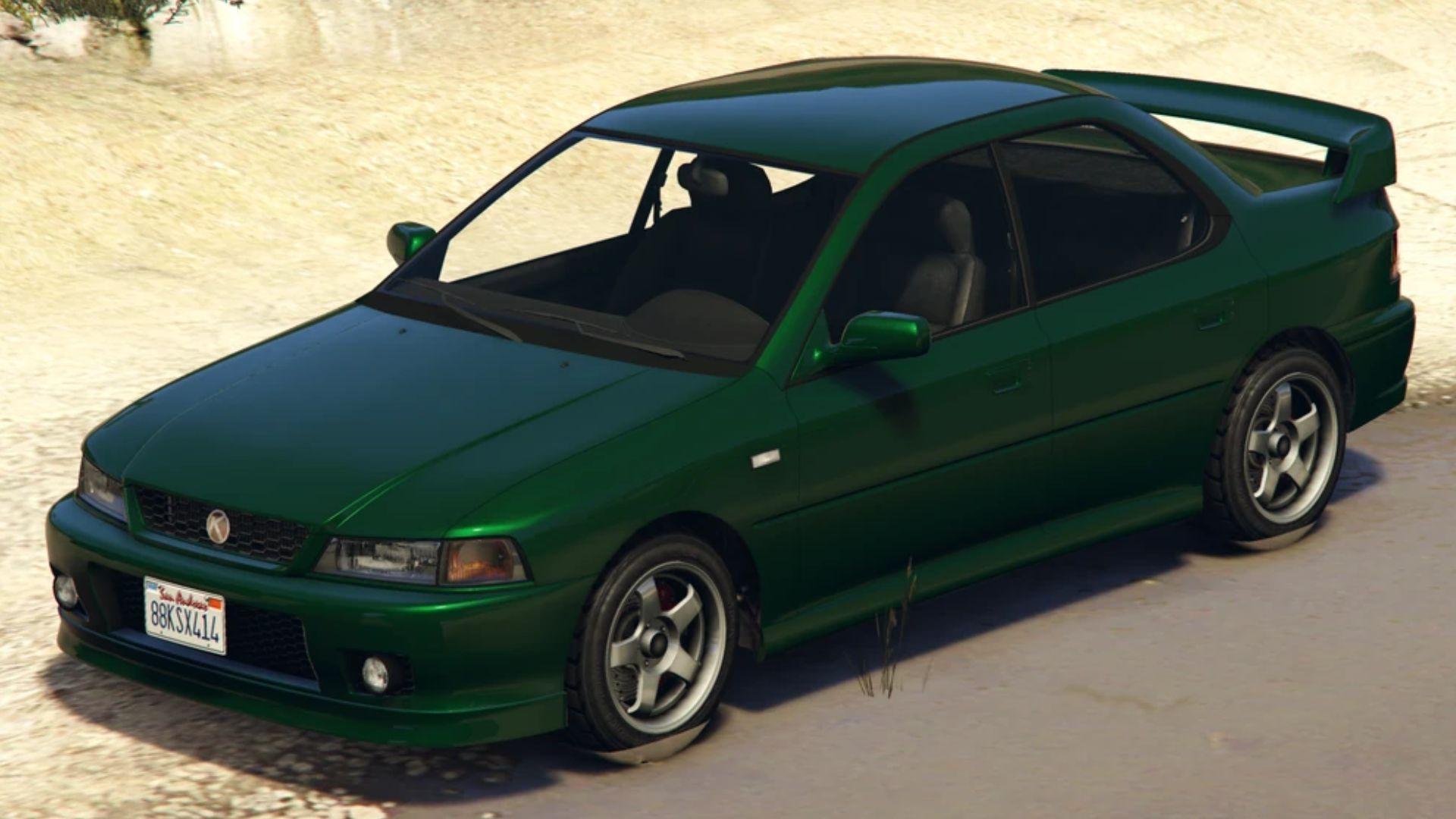 Green Karin Sultan Classic parked up on side of the road in GTA Online